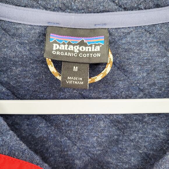 Patagonia Navy Blue & Red Organic Cotton Quilted Snap-T Pullover Men’s Size M - Picture 5 of 9